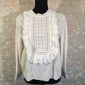 J.Crew White Eyelet Bib Sweater